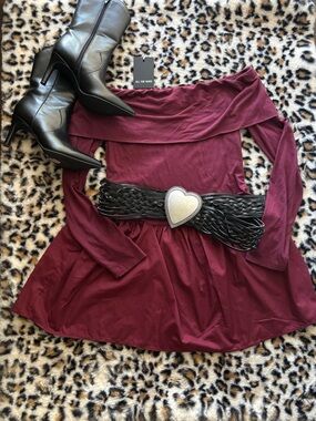 All the ways Revolve Off-the-Shoulder Burgundy Long Sleeve Skater Dress